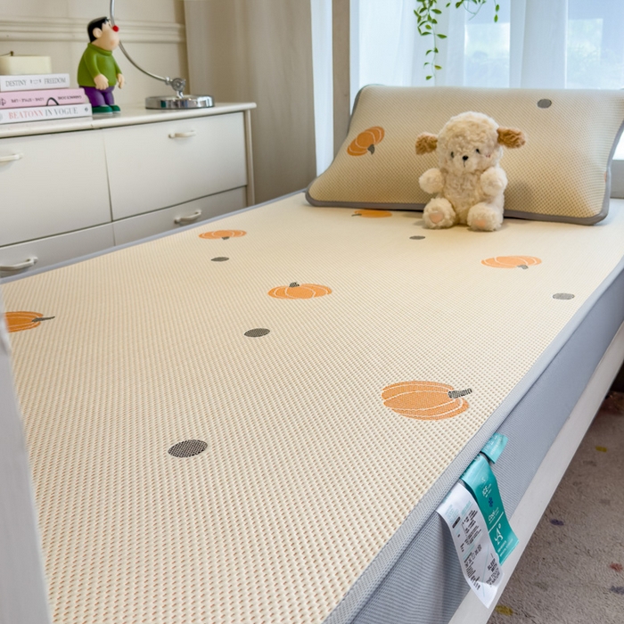 91家纺网 家纺一手货源 找家纺 凯罗 2026新款A类凉豆豆学生宿舍用床席可水洗凉席席子床笠款 小南瓜-桔-床笠款