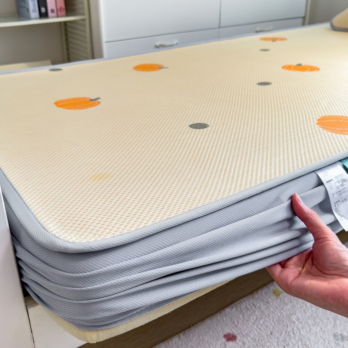 91家纺网 家纺一手货源 找家纺 凯罗 2026新款A类凉豆豆学生宿舍用床席可水洗凉席席子床笠款 小南瓜-桔-床笠款