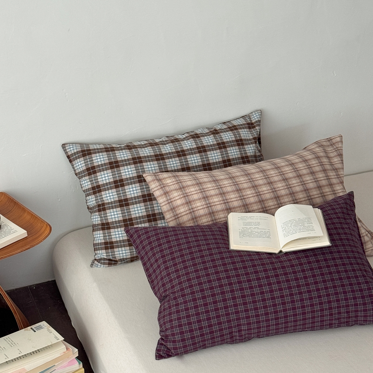 91家纺网 家纺一手货源 找家纺 蜜宿 2026新款全棉纯棉水洗棉枕套单品枕套枕套单件-格纹 组合图仅做展示不可下单