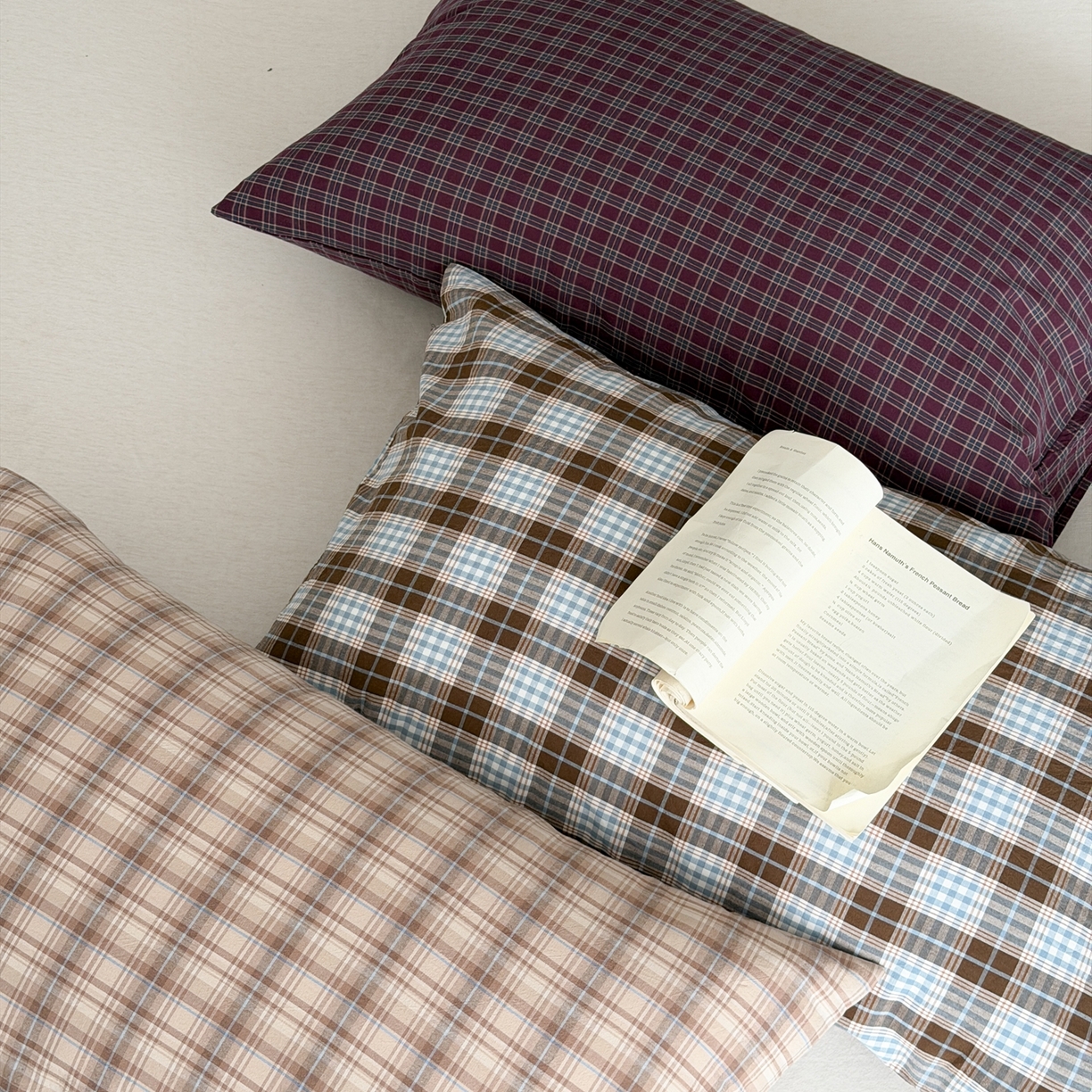 91家纺网 家纺一手货源 找家纺 （总）蜜宿 2026新款全棉纯棉水洗棉枕套单品枕套枕套单件-格纹