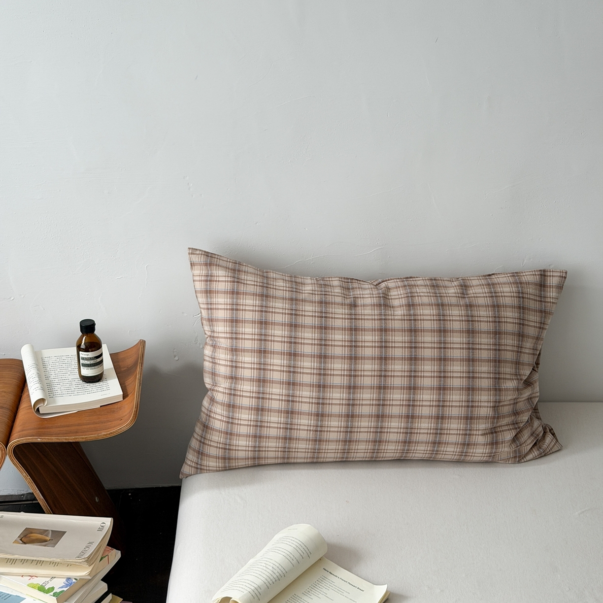 蜜宿 2026新款全棉纯棉水洗棉枕套单品枕套枕套单件-格纹 摩卡格纹