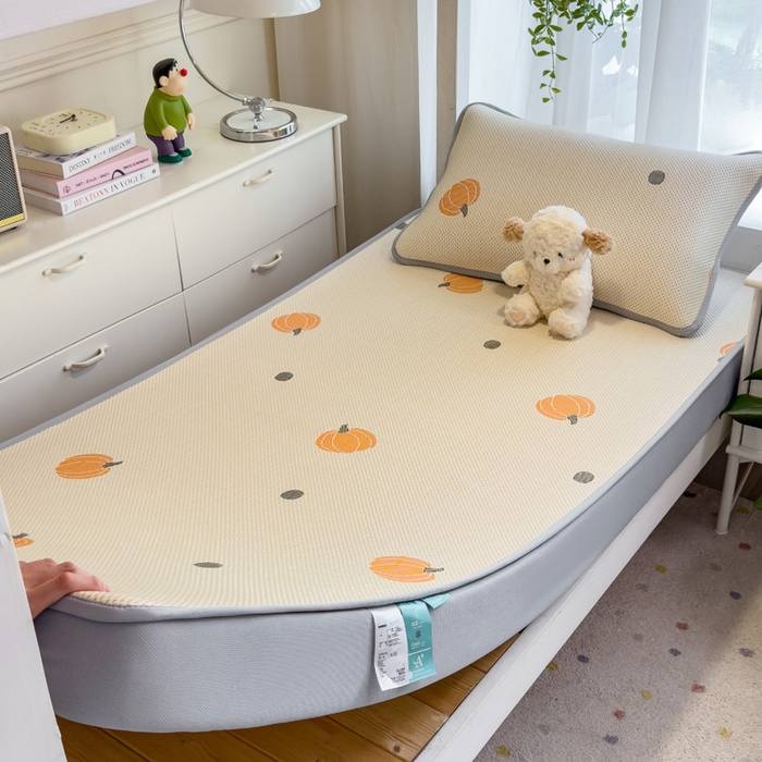 91家纺网 家纺一手货源 找家纺 凯罗 2026新款A类凉豆豆学生宿舍用床席可水洗凉席席子床笠款 小南瓜-桔-床笠款