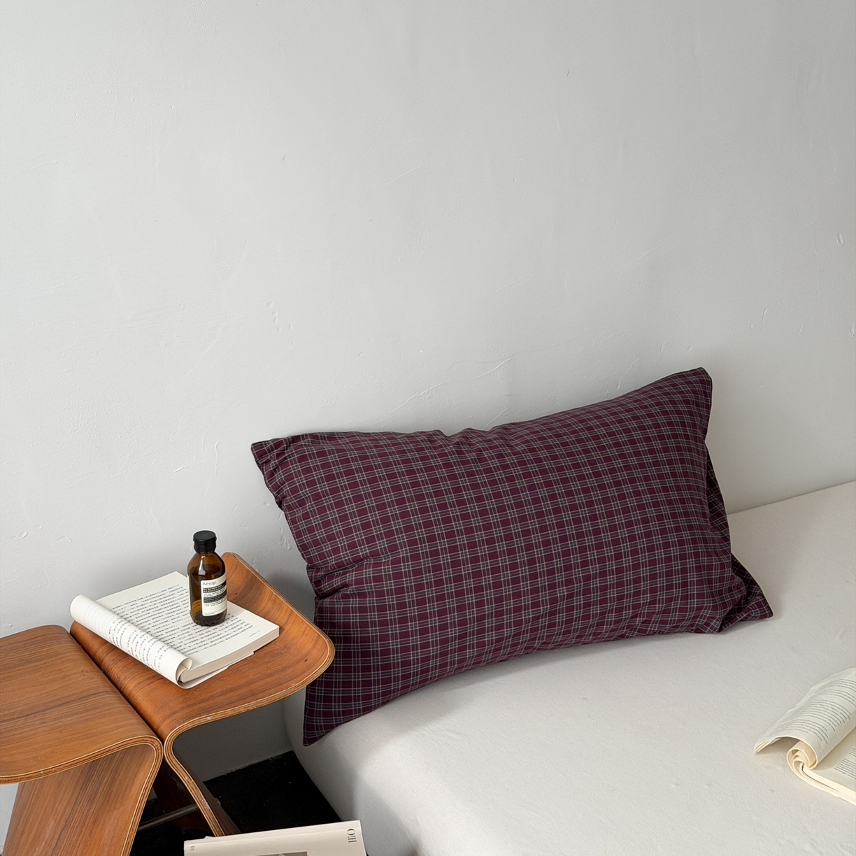 91家纺网 家纺一手货源 找家纺 蜜宿 2026新款全棉纯棉水洗棉枕套单品枕套枕套单件-格纹 酱紫格纹