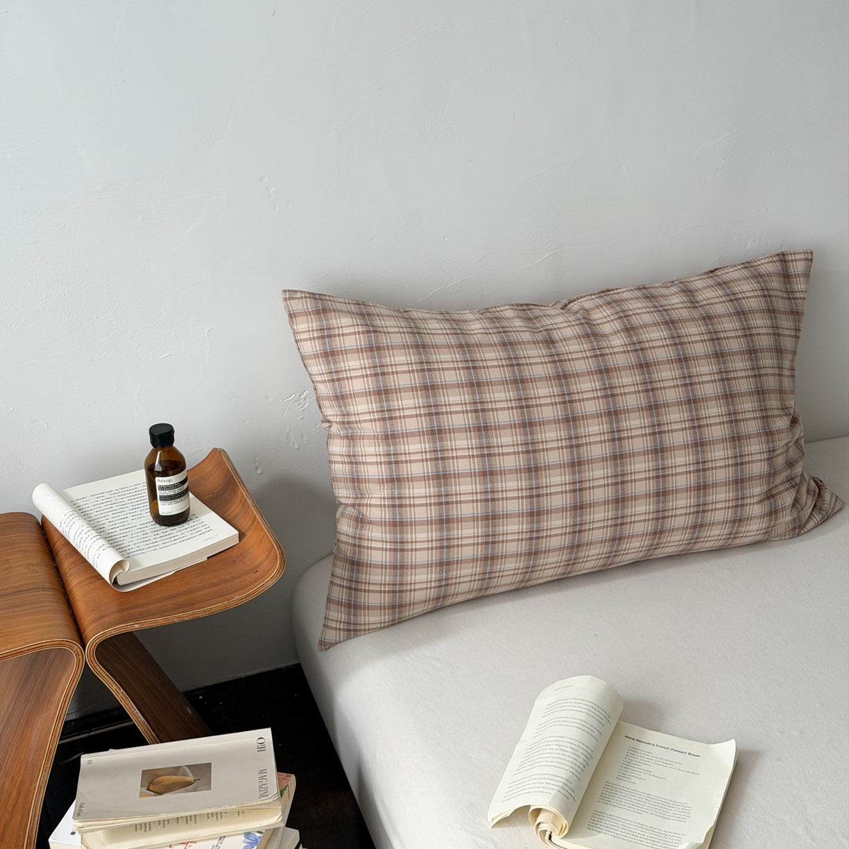 91家纺网 家纺一手货源 找家纺 蜜宿 2026新款全棉纯棉水洗棉枕套单品枕套枕套单件-格纹 摩卡格纹