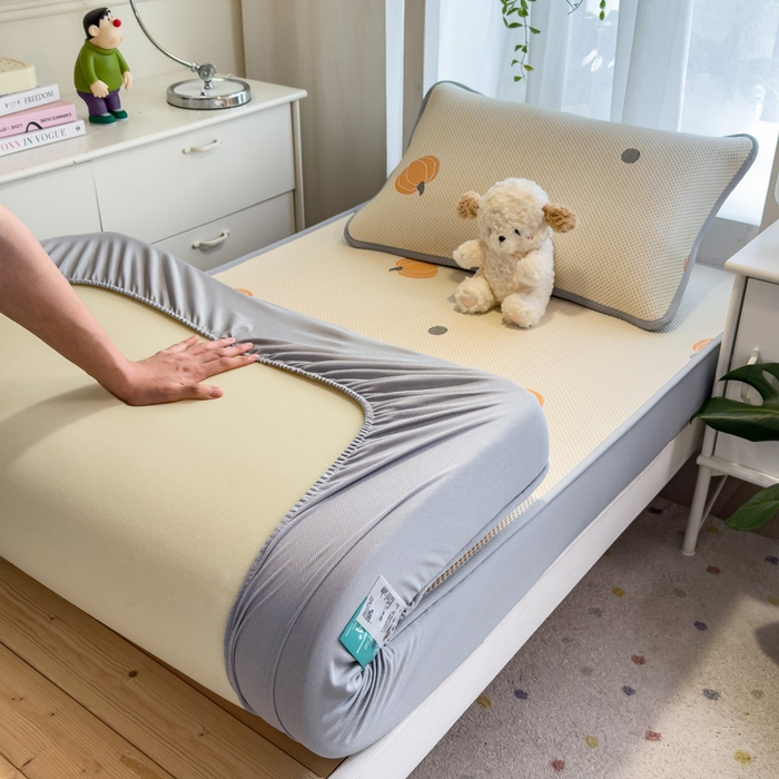 91家纺网 家纺一手货源 找家纺 凯罗 2026新款A类凉豆豆学生宿舍用床席可水洗凉席席子床笠款 小南瓜-桔-床笠款