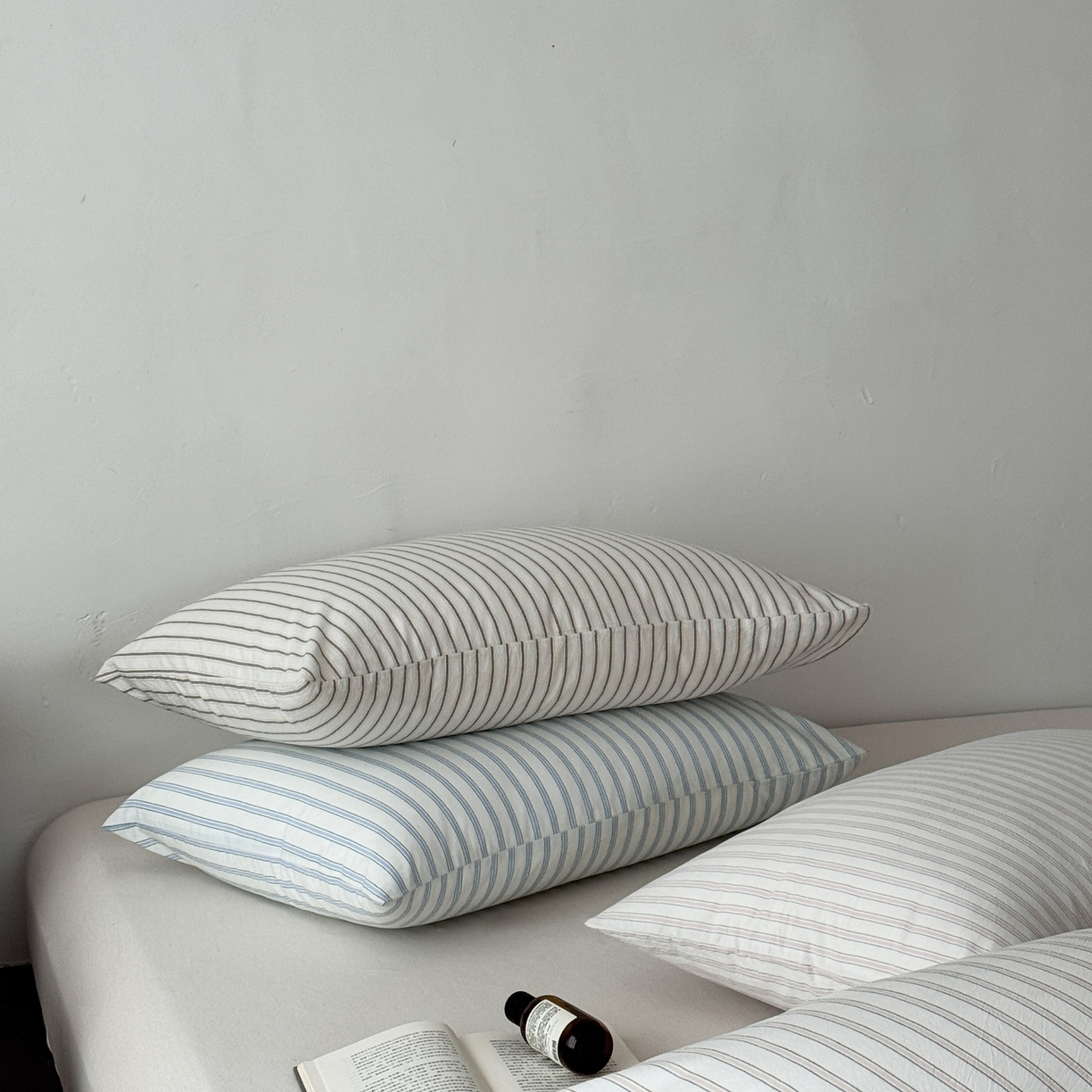 91家纺网 家纺一手货源 找家纺 （总）蜜宿 2026新款全棉纯棉水洗棉枕套单品枕套枕套单件-竖条纹