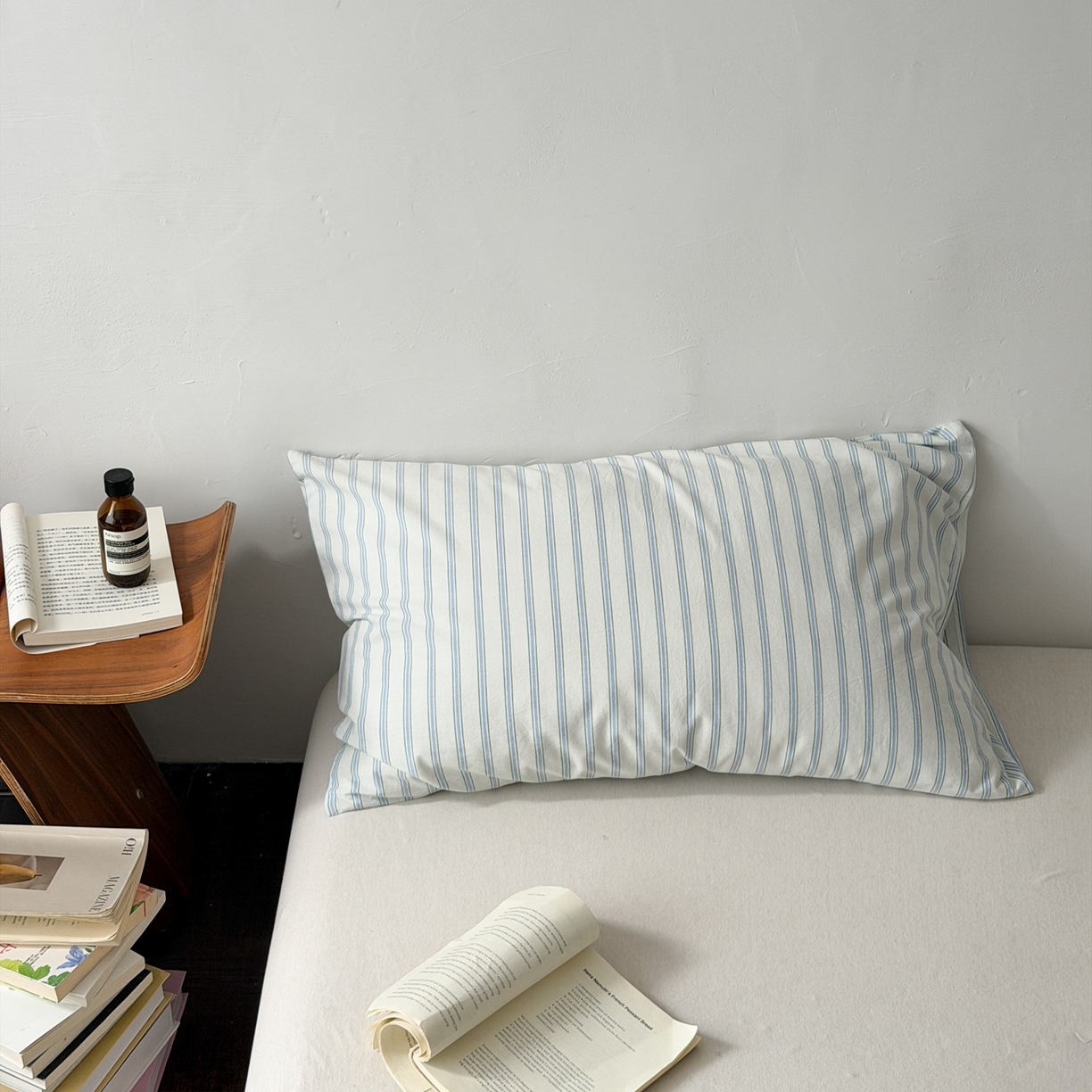 蜜宿 2026新款全棉纯棉水洗棉枕套单品枕套枕套单件-竖条纹 蓝绿竖条