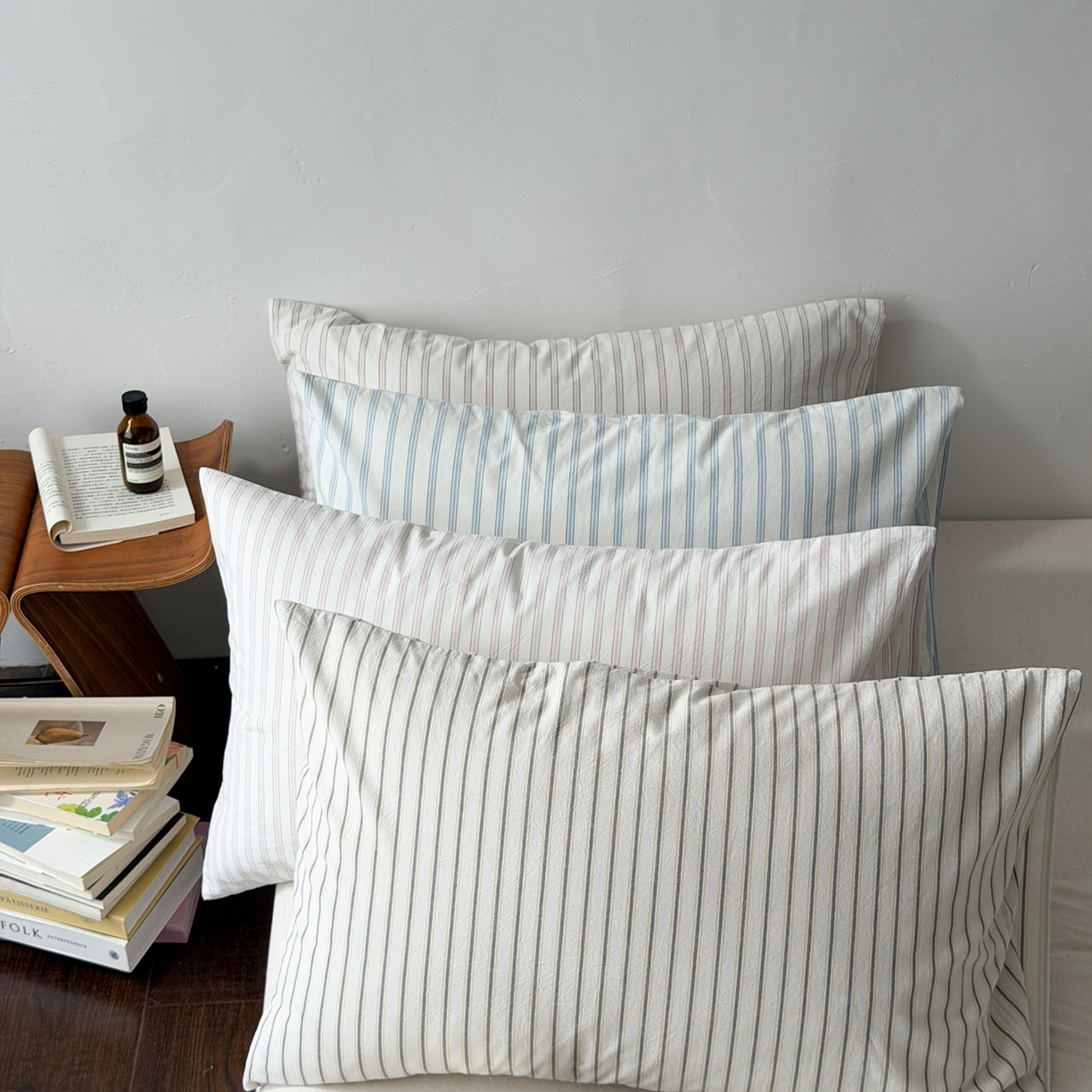 91家纺网 家纺一手货源 找家纺 蜜宿 2026新款全棉纯棉水洗棉枕套单品枕套枕套单件-竖条纹 组合图仅做展示不可下单