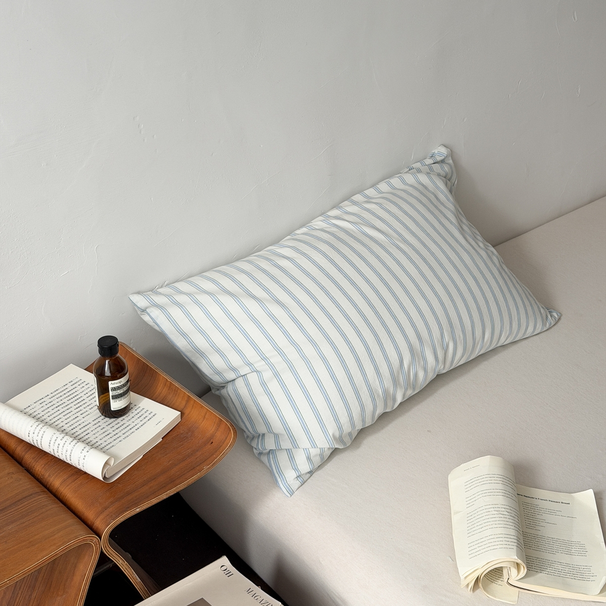 91家纺网 家纺一手货源 找家纺 蜜宿 2026新款全棉纯棉水洗棉枕套单品枕套枕套单件-竖条纹 蓝绿竖条