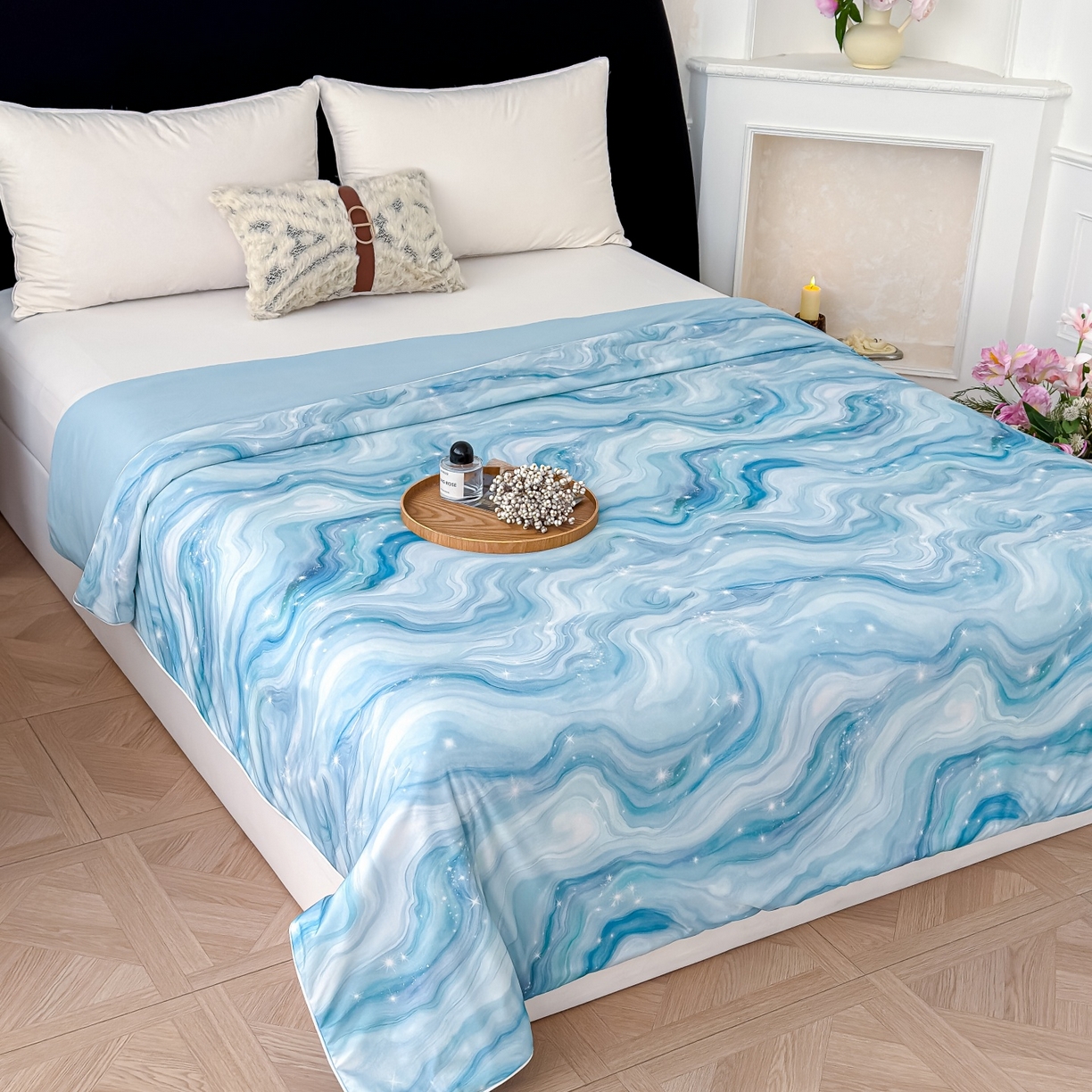 91家纺网 家纺一手货源 找家纺 归属 2026春夏新款数码印花凉感丝夏被夏凉被空调被系列 星河