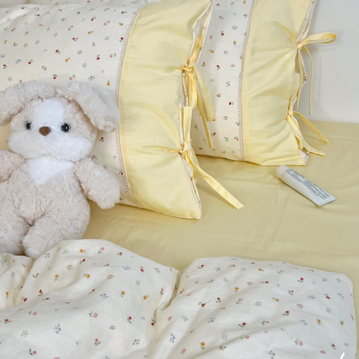 荣轩家居 2026新品韩式拼接系绳蝴蝶结工艺款四件套（铺床版） 甜心花园