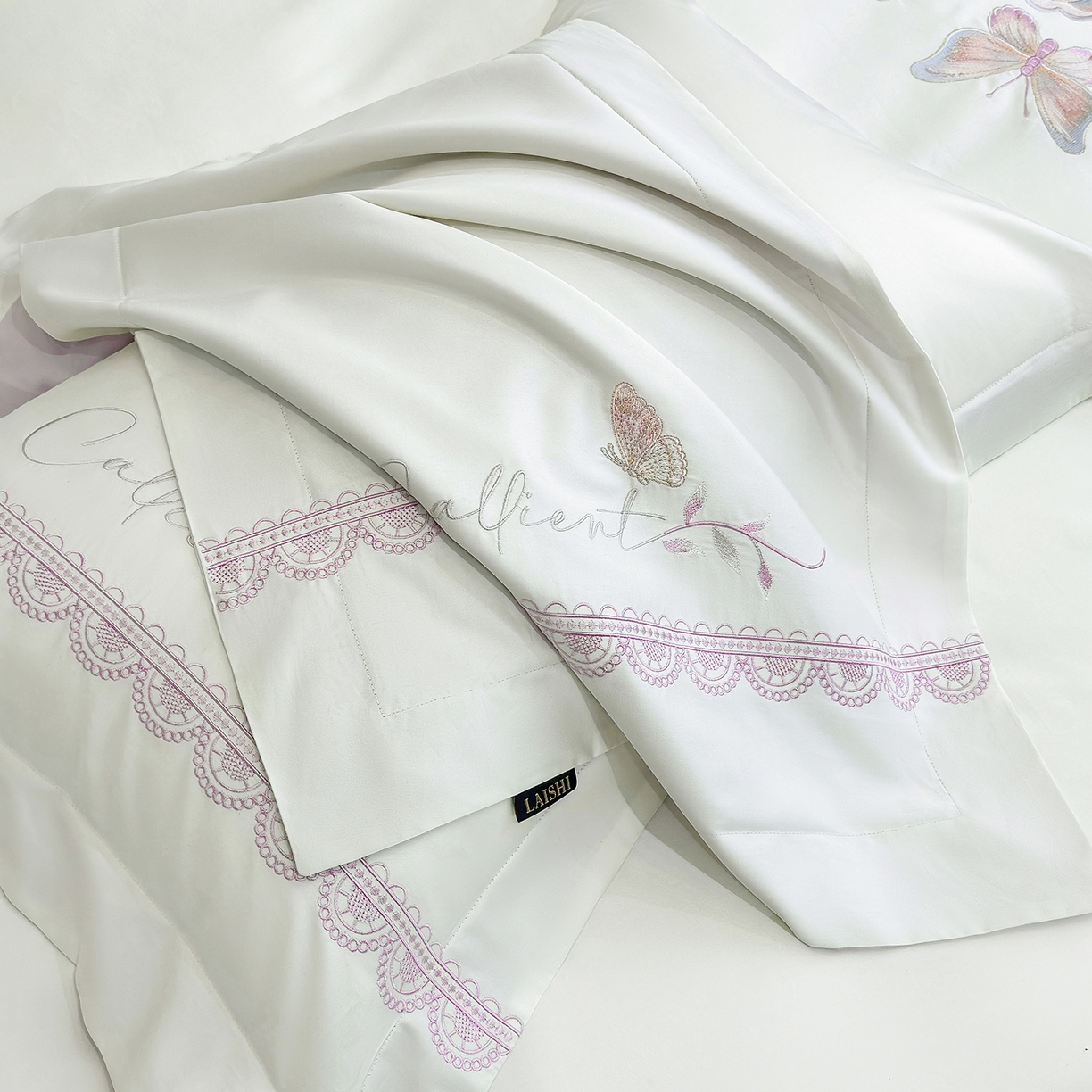 91家纺网 家纺一手货源 找家纺 莱势 2026新品100支纯棉全棉50x50s贡缎长绒棉纯棉刺绣绣花四件套高端礼盒