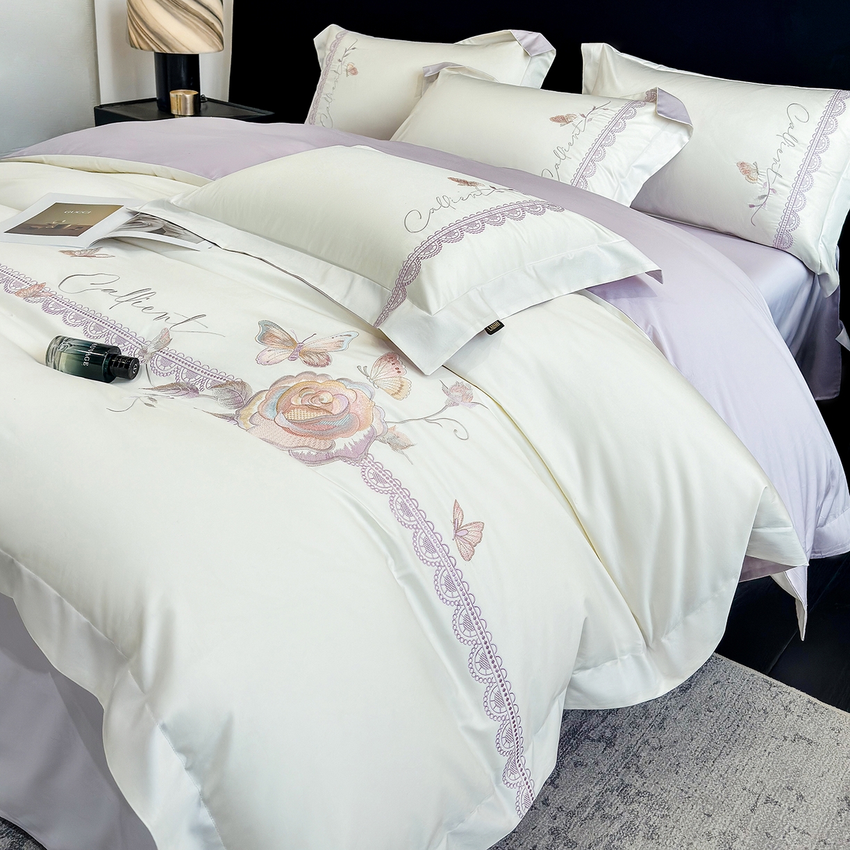 91家纺网 家纺一手货源 找家纺 莱势 2026新品100支纯棉全棉50x50s贡缎长绒棉纯棉刺绣绣花四件套高端礼盒