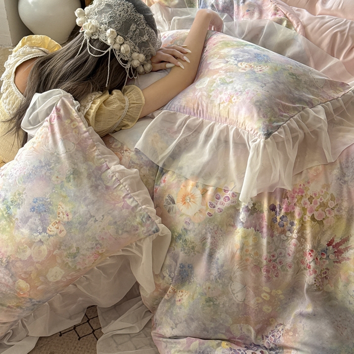 91家纺网 家纺一手货源 找家纺 （总）艾米家居 2026春夏新款花边款法式天丝棉冰丝系列四件套提供买家秀