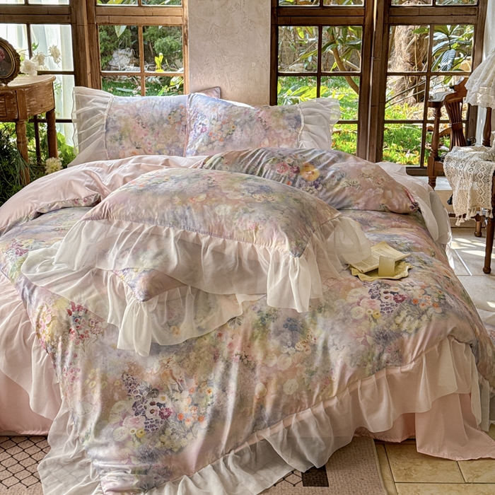 91家纺网 家纺一手货源 找家纺 （总）艾米家居 2026春夏新款花边款法式天丝棉冰丝系列四件套提供买家秀