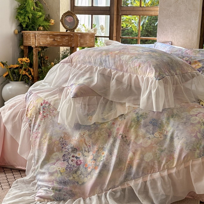 91家纺网 家纺一手货源 找家纺 （总）艾米家居 2026春夏新款花边款法式天丝棉冰丝系列四件套提供买家秀