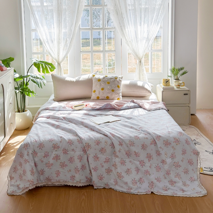 云玲时尚 2026新款木棉皱皱纱夏被被子被芯 满园春紫