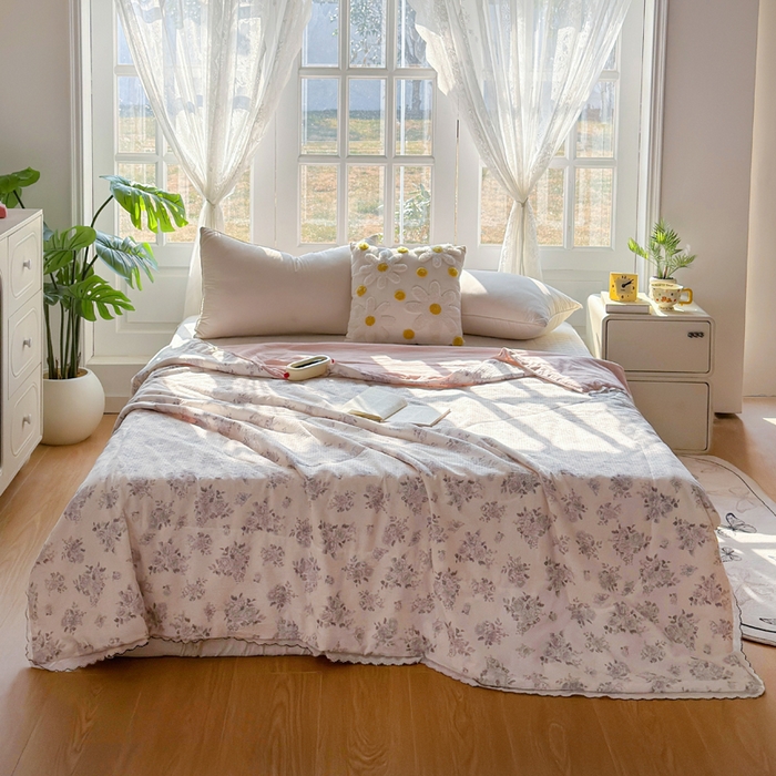 云玲时尚 2026新款木棉皱皱纱夏被被子被芯 花惜止