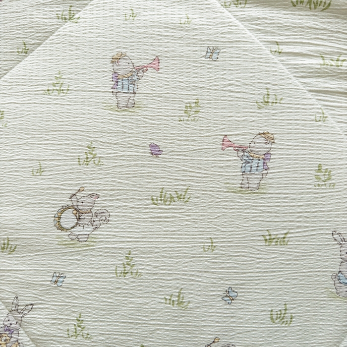 91家纺网 家纺一手货源 找家纺 云玲时尚 2026新款木棉皱皱纱夏被被子被芯 兔宝果园