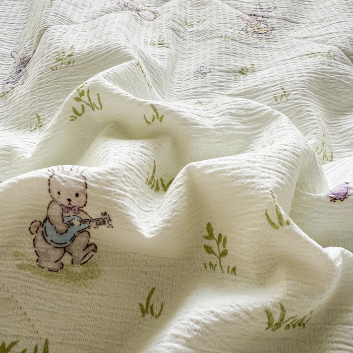 91家纺网 家纺一手货源 找家纺 云玲时尚 2026新款木棉皱皱纱夏被被子被芯 兔宝果园