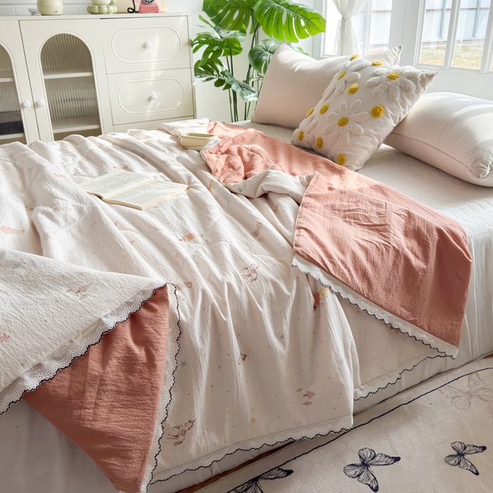 91家纺网 家纺一手货源 找家纺 云玲时尚 2026新款木棉皱皱纱夏被被子被芯 快乐小马