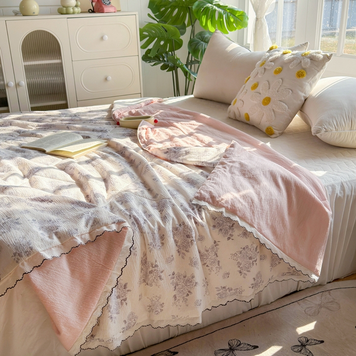 91家纺网 家纺一手货源 找家纺 云玲时尚 2026新款木棉皱皱纱夏被被子被芯 花惜止