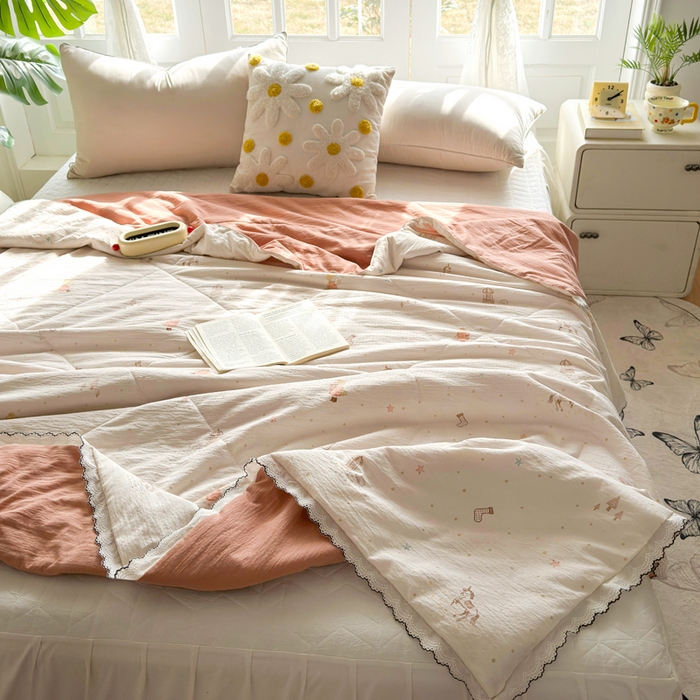 91家纺网 家纺一手货源 找家纺 云玲时尚 2026新款木棉皱皱纱夏被被子被芯 快乐小马