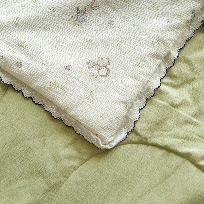 91家纺网 家纺一手货源 找家纺 云玲时尚 2026新款木棉皱皱纱夏被被子被芯 兔宝果园