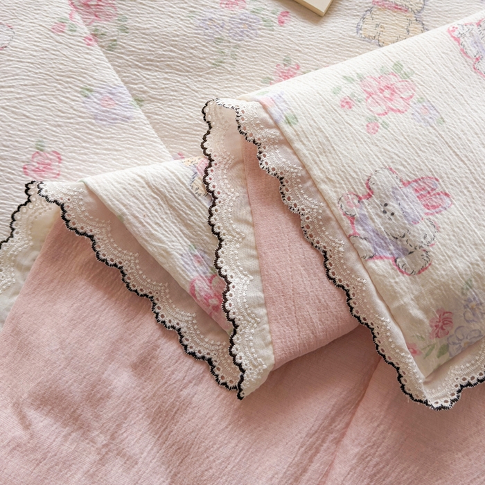 91家纺网 家纺一手货源 找家纺 云玲时尚 2026新款木棉皱皱纱夏被被子被芯 泡芙小熊