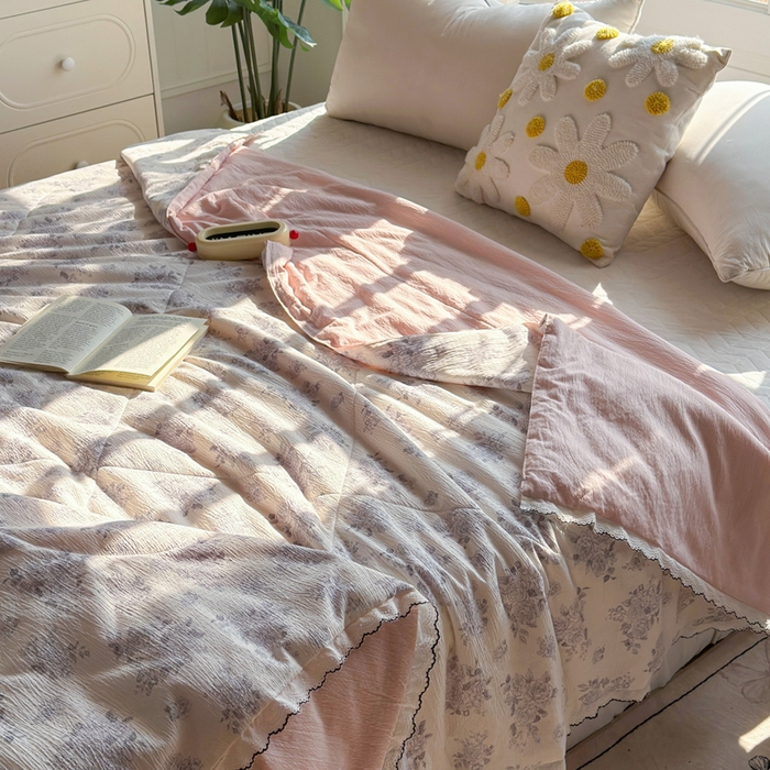 91家纺网 家纺一手货源 找家纺 云玲时尚 2026新款木棉皱皱纱夏被被子被芯 花惜止