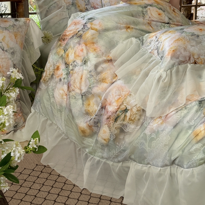 91家纺网 家纺一手货源 找家纺 艾米家居 2026春夏新款花边款法式天丝棉冰丝系列四件套提供买家秀 花旦花边款