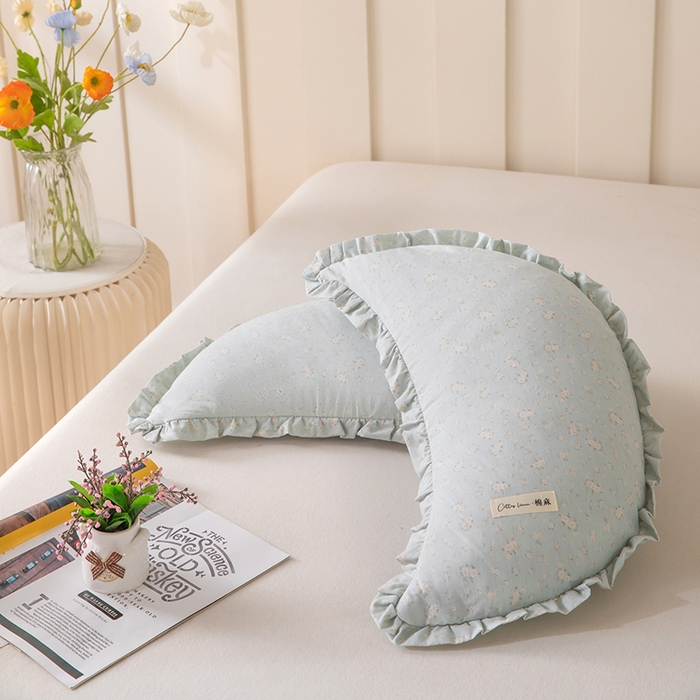 91家纺网 家纺一手货源 找家纺 梦莱家纺 2026新款月牙形儿童棉麻荞麦枕枕头枕芯 4号月牙枕