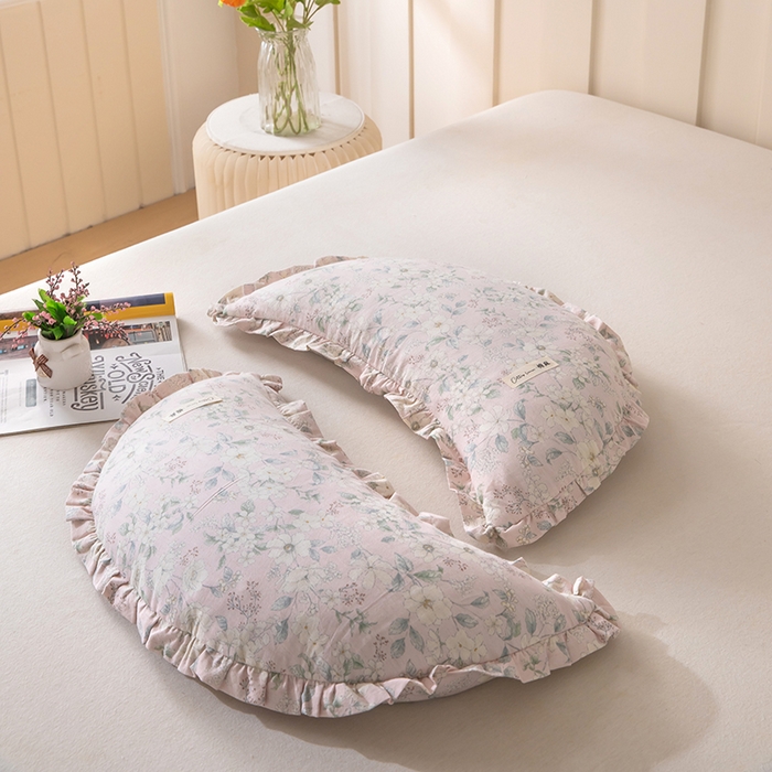 91家纺网 家纺一手货源 找家纺 梦莱家纺 2026新款月牙形儿童棉麻荞麦枕枕头枕芯 3号月牙枕