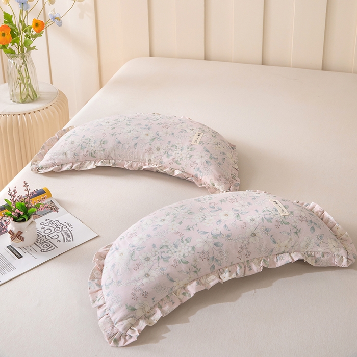 91家纺网 家纺一手货源 找家纺 梦莱家纺 2026新款月牙形儿童棉麻荞麦枕枕头枕芯 3号月牙枕