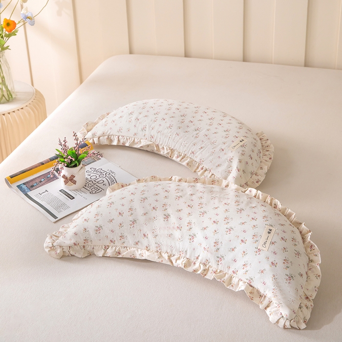 91家纺网 家纺一手货源 找家纺 梦莱家纺 2026新款月牙形儿童棉麻荞麦枕枕头枕芯 2号月牙枕