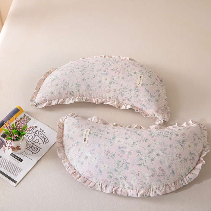 91家纺网 家纺一手货源 找家纺 梦莱家纺 2026新款月牙形儿童棉麻荞麦枕枕头枕芯 3号月牙枕