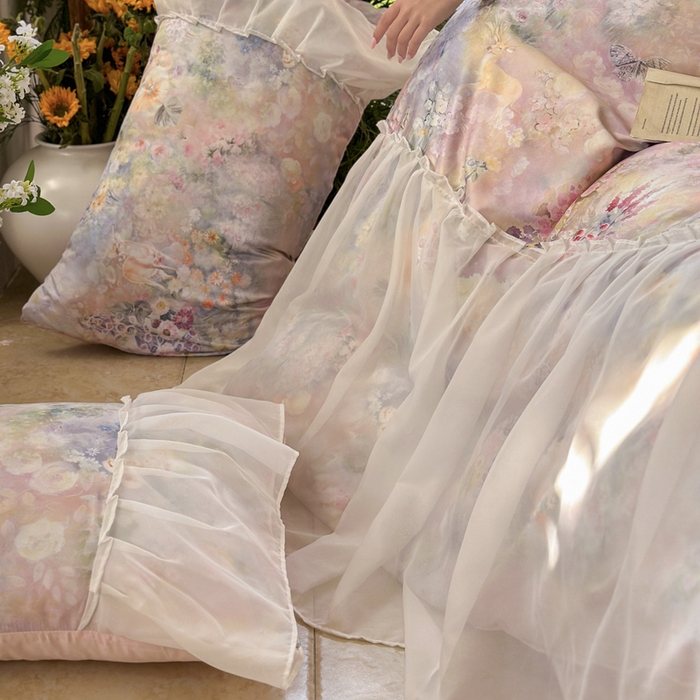 91家纺网 家纺一手货源 找家纺 （总）艾米家居 2026春夏新款裙边款法式天丝棉冰丝系列四件套提供买家秀