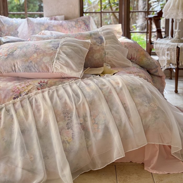 91家纺网 家纺一手货源 找家纺 （总）艾米家居 2026春夏新款裙边款法式天丝棉冰丝系列四件套提供买家秀