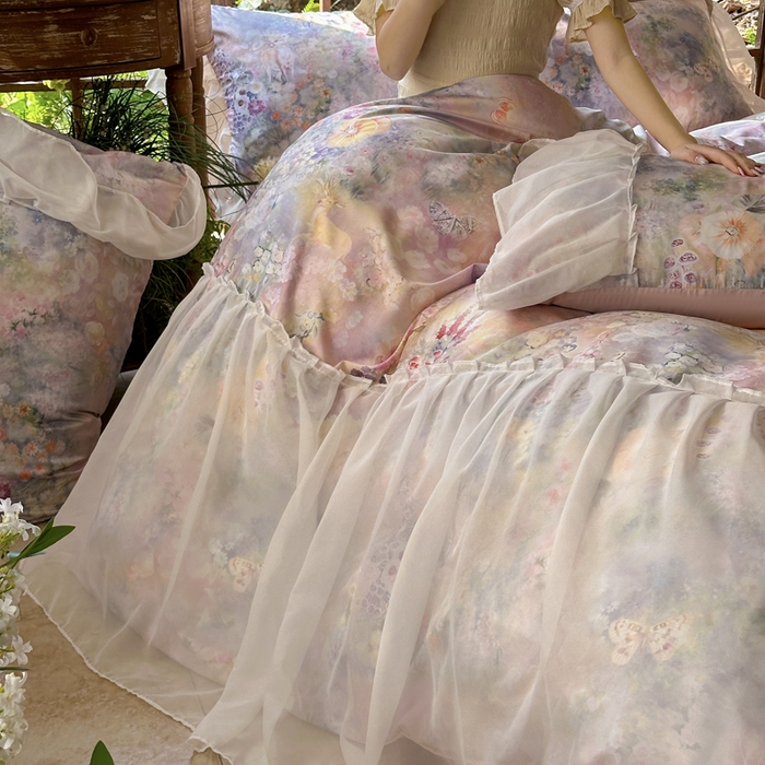 91家纺网 家纺一手货源 找家纺 （总）艾米家居 2026春夏新款裙边款法式天丝棉冰丝系列四件套提供买家秀