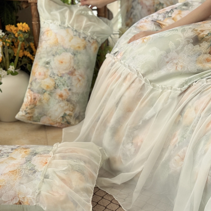 91家纺网 家纺一手货源 找家纺 艾米家居 2026春夏新款裙边款法式天丝棉冰丝系列四件套提供买家秀 花旦裙边款