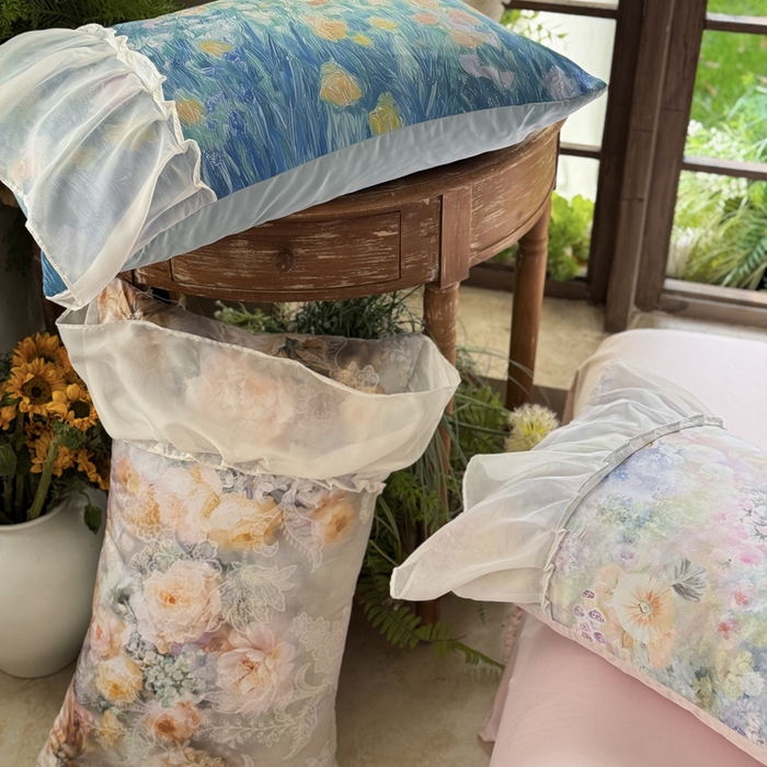 91家纺网 家纺一手货源 找家纺 艾米家居 2026春夏新款裙边款法式天丝棉冰丝系列四件套提供买家秀 组合