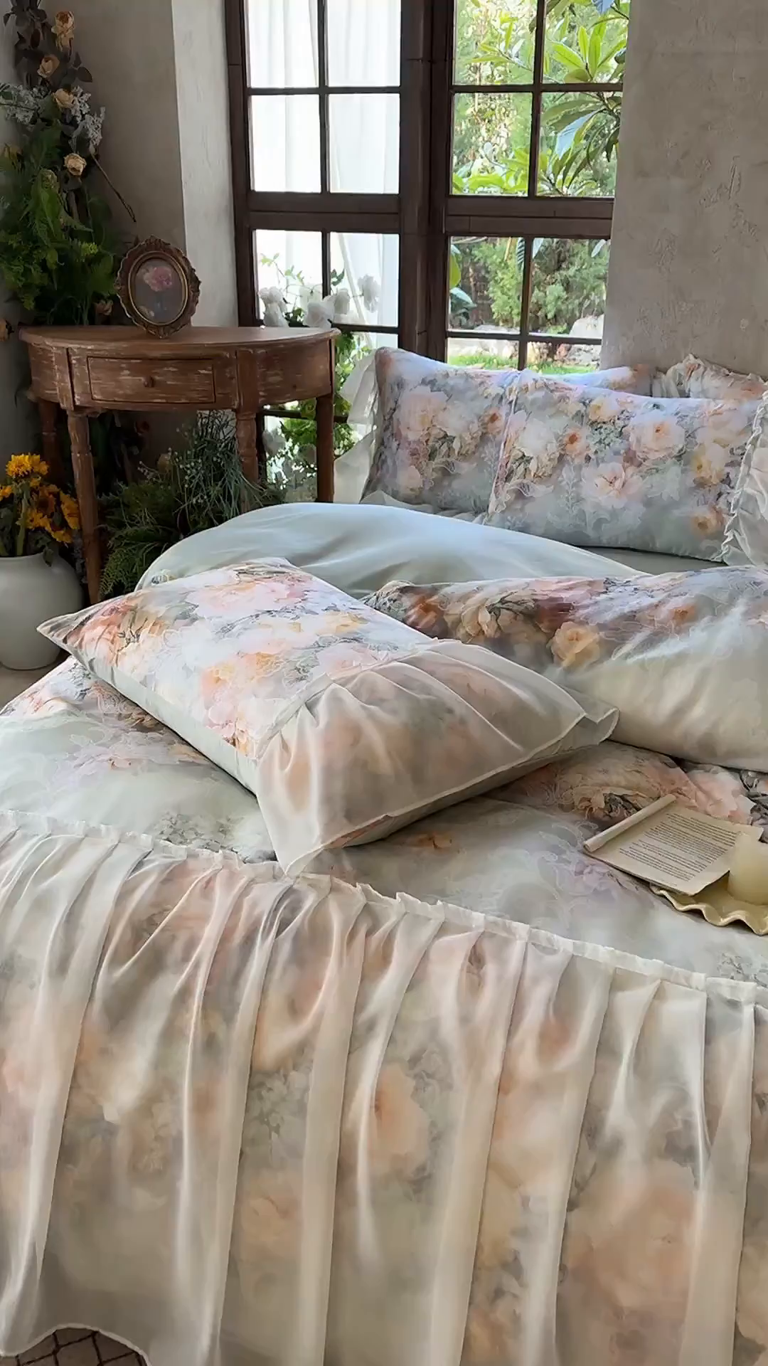 91家纺网 家纺一手货源 找家纺 艾米家居 2026春夏新款裙边款法式天丝棉冰丝系列四件套提供买家秀 花旦裙边款