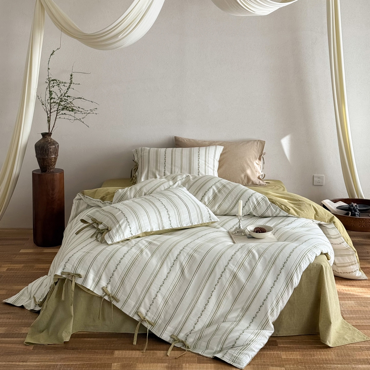 91家纺网 家纺一手货源 找家纺 华超针织 2026新款全棉剪花绑带款四件套-阿尔玛 阿尔玛 绿