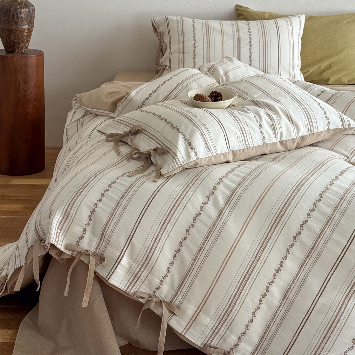 华超针织 2026新款全棉剪花绑带款四件套-阿尔玛 阿尔玛 卡其