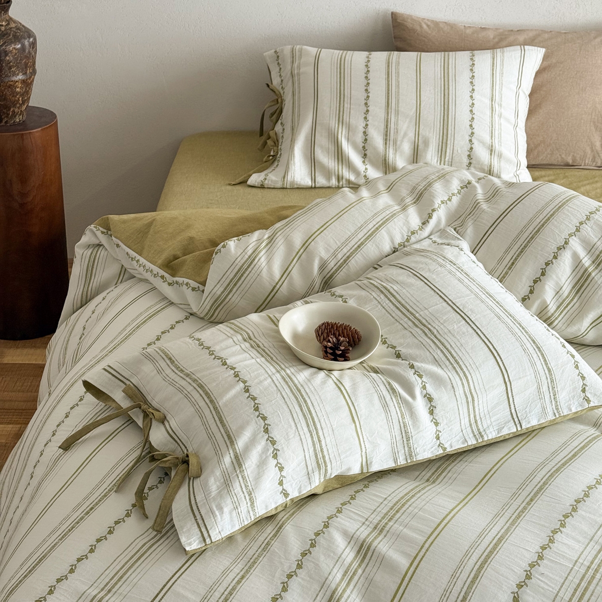 91家纺网 家纺一手货源 找家纺 华超针织 2026新款全棉剪花绑带款四件套-阿尔玛 阿尔玛 绿