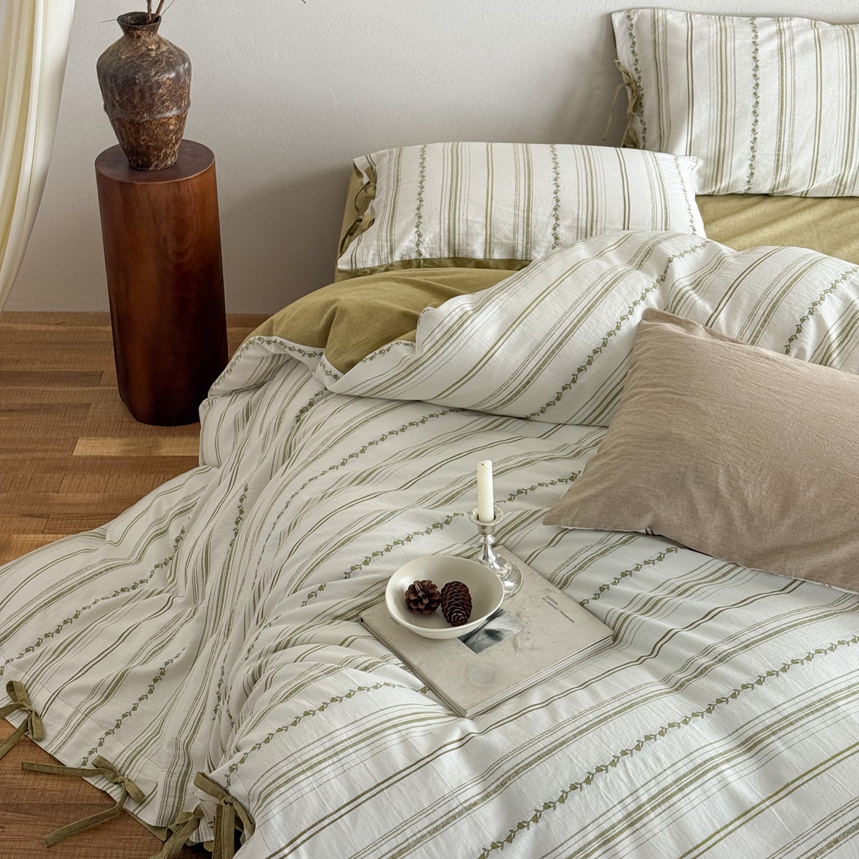 91家纺网 家纺一手货源 找家纺 华超针织 2026新款全棉剪花绑带款四件套-阿尔玛 阿尔玛 绿