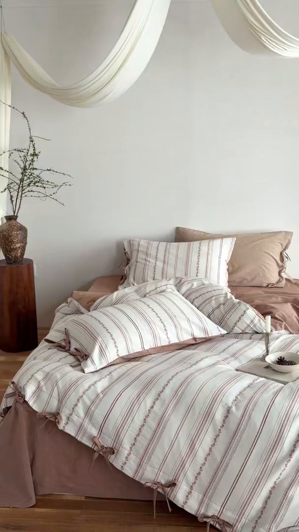 91家纺网 家纺一手货源 找家纺 （总）华超针织 2026新款全棉剪花绑带款四件套-阿尔玛