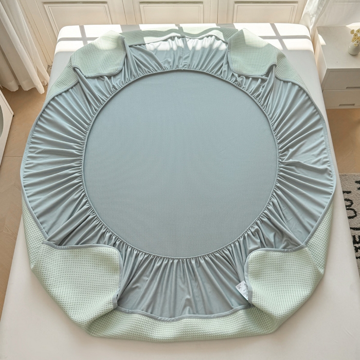 91家纺网 家纺一手货源 找家纺 凯罗 2026新款华夫格凉泡泡绣花凉席席子-床笠款 卡皮巴拉