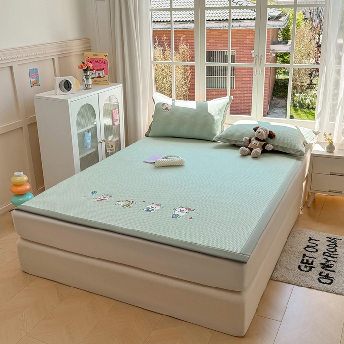 91家纺网 家纺一手货源 找家纺 凯罗 2026新款华夫格凉泡泡绣花凉席席子-床席款 卡皮巴拉