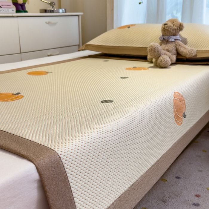 91家纺网 家纺一手货源 找家纺 凯罗 2026新款A类凉豆豆学生宿舍用床席可水洗凉席席子床席款 小南瓜-桔-床席款